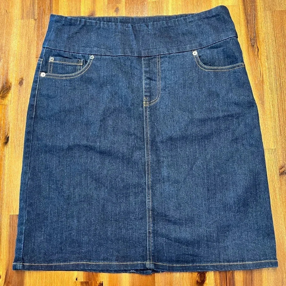 Chadwick’s of Boston pull on denim skirt with back slit size 10 womens - Picture 1 of 8